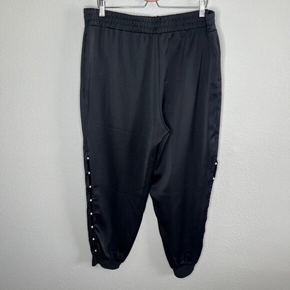 Joseph Ribkoff Black Satin Pants Side Pearl Slit Detail Size 18 Tapered Ankle - Picture 6 of 12